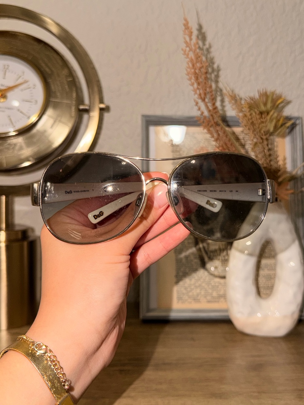 D&G Silver Aviator Sunglasses with Dark Gray Lenses